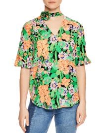 Sandro Reda Floral-Print Silk Choker Top   at Bloomingdales